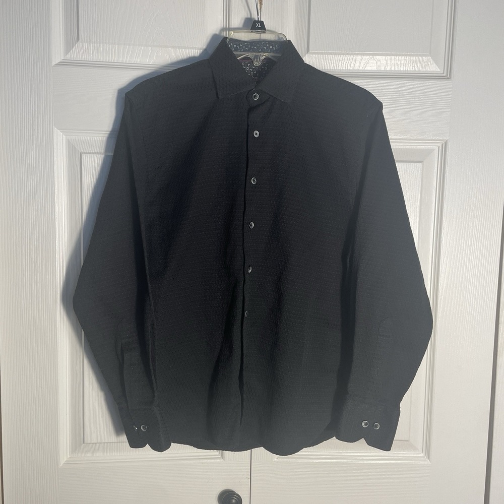 Visconti Black Shirt Men S Black Button Down Long Sleeve Textured Cotton Blend‎